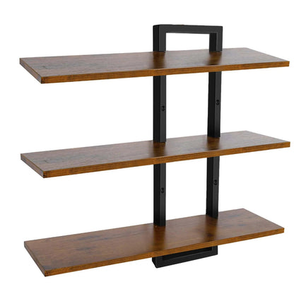 Étagère Murale Flottante 3 Niveaux en Bois et Métal Noir – Rangement Rustique Ajustable