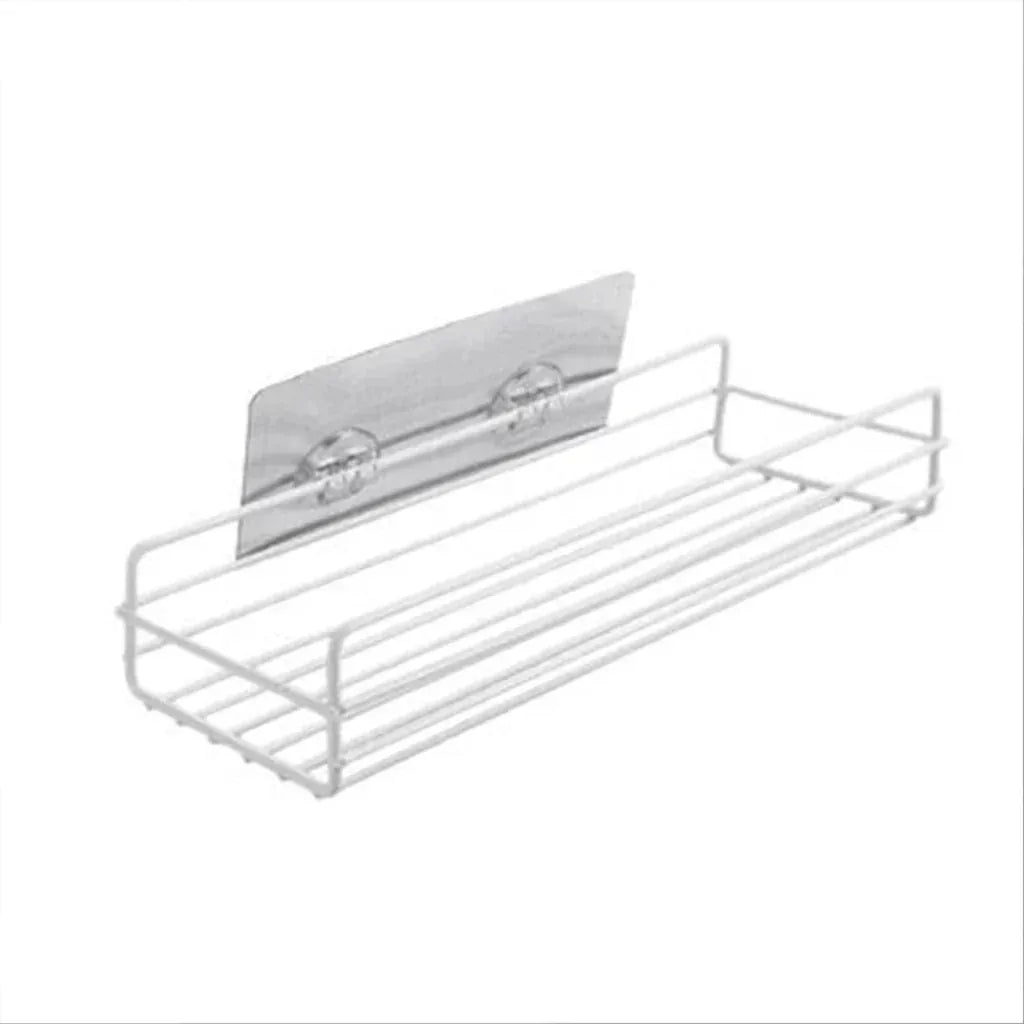 Étagère Murale Salle de Bain – Métal Blanc, Rangement Sans Perçage 