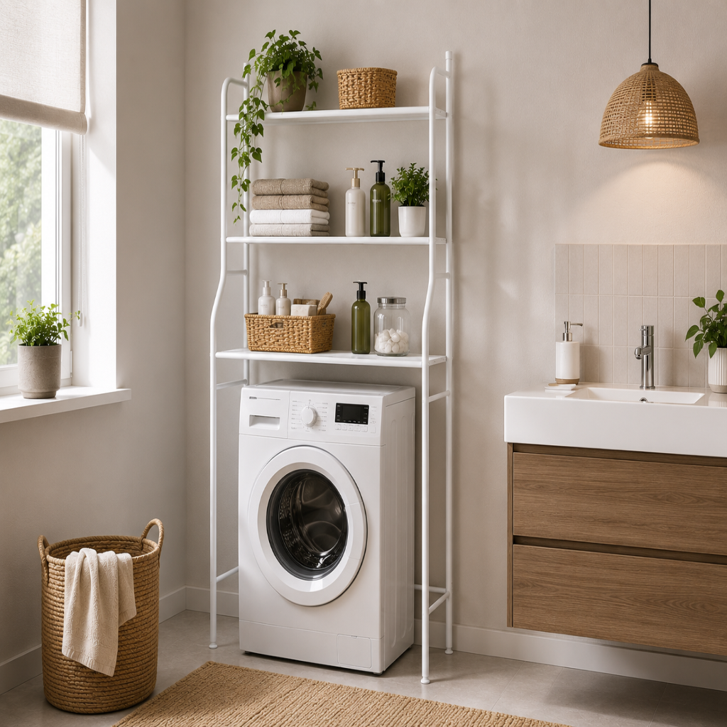 Étagère WC 3 Niveaux en Fer Blanc — Rangement Toilettes et Lave-Linge 2
