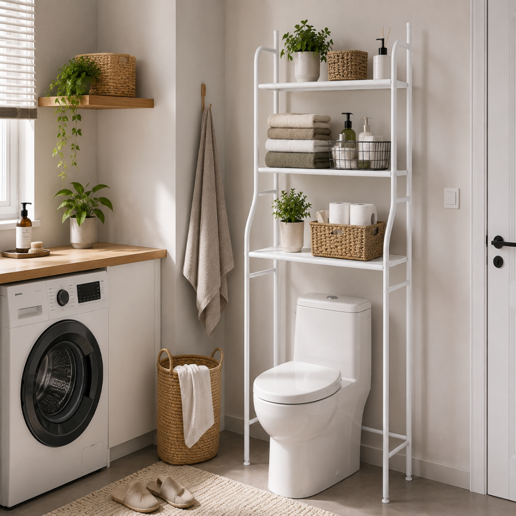 Étagère WC 3 Niveaux en Fer Blanc — Rangement Toilettes et Lave-Linge 3