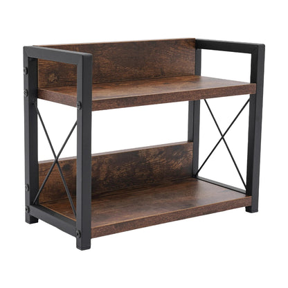 Étagère de Rangement 2 Niveaux, Bois Rustique & Métal Noir