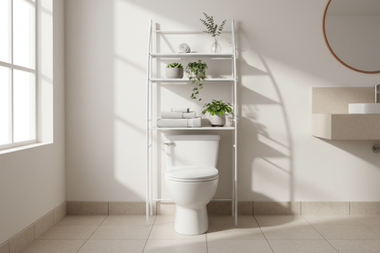 Étagère de Rangement WC 3 Niveaux — Métal Blanc Sans Perçage 1