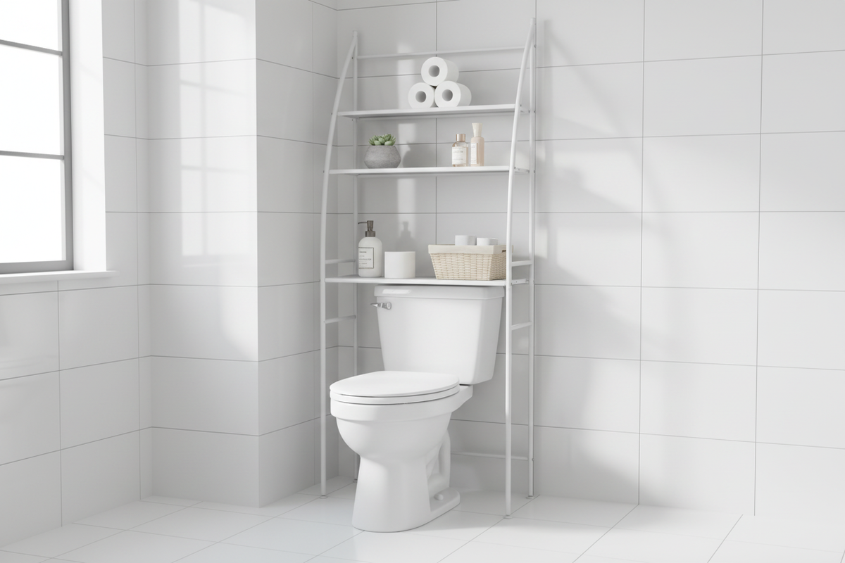 Étagère de Rangement WC 3 Niveaux — Métal Blanc Sans Perçage 3