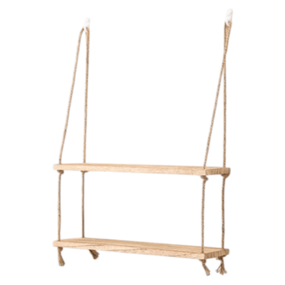 Étagère Murale Suspendue en Bois Naturel avec Cordes – Rangement Flottant 1/2/3 Niveaux