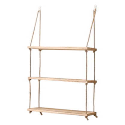 Étagère Murale Suspendue en Bois Naturel avec Cordes – Rangement Flottant 1/2/3 Niveaux