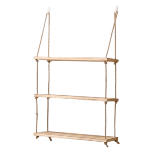 Étagère Murale Suspendue en Bois Naturel avec Cordes – Rangement Flottant 1/2/3 Niveaux