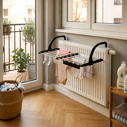 Étendoir à Linge Extensible pour Radiateur et Balcon – Inox Noir Onyx 1