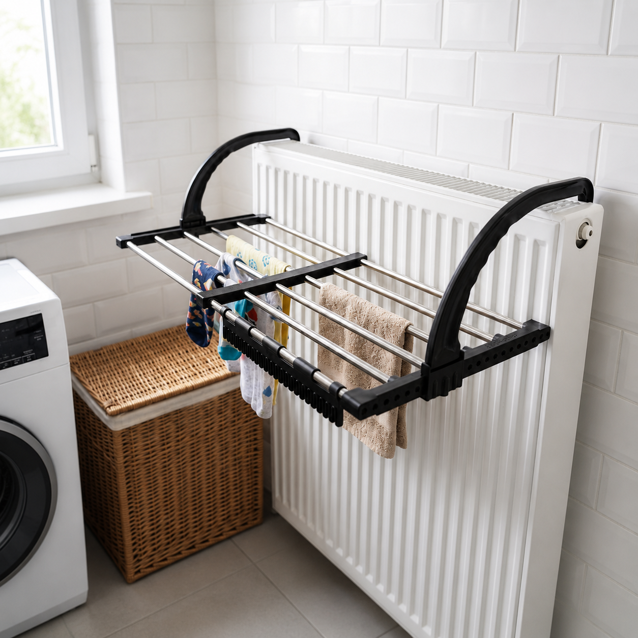 Étendoir à Linge Extensible pour Radiateur et Balcon – Inox Noir Onyx 3