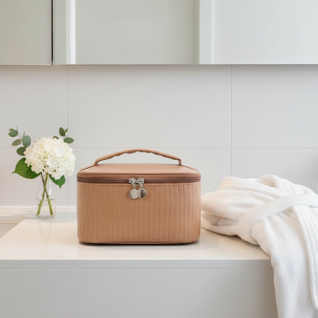 Trousse dans salle de bain d'hôtel
