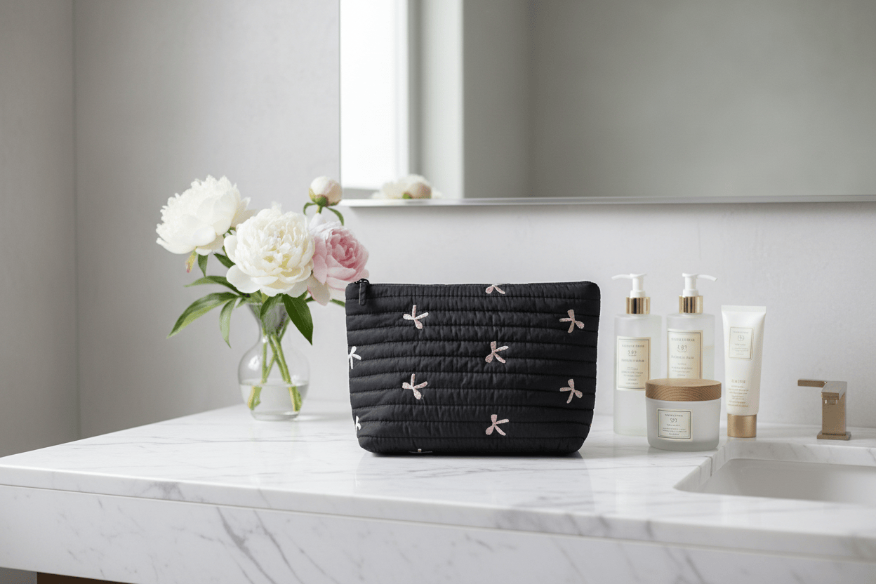 Trousse matelassée sur vanité