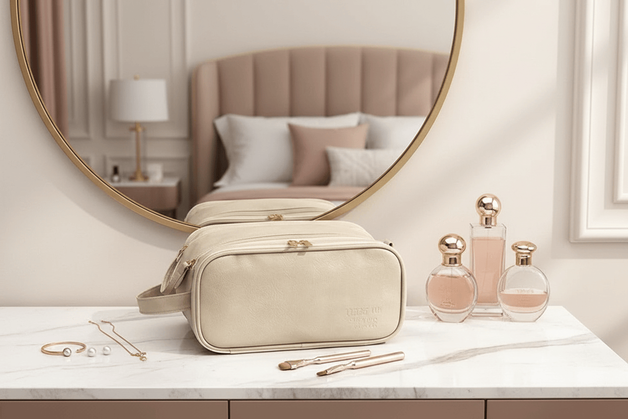 Trousse sur coiffeuse avec miroir