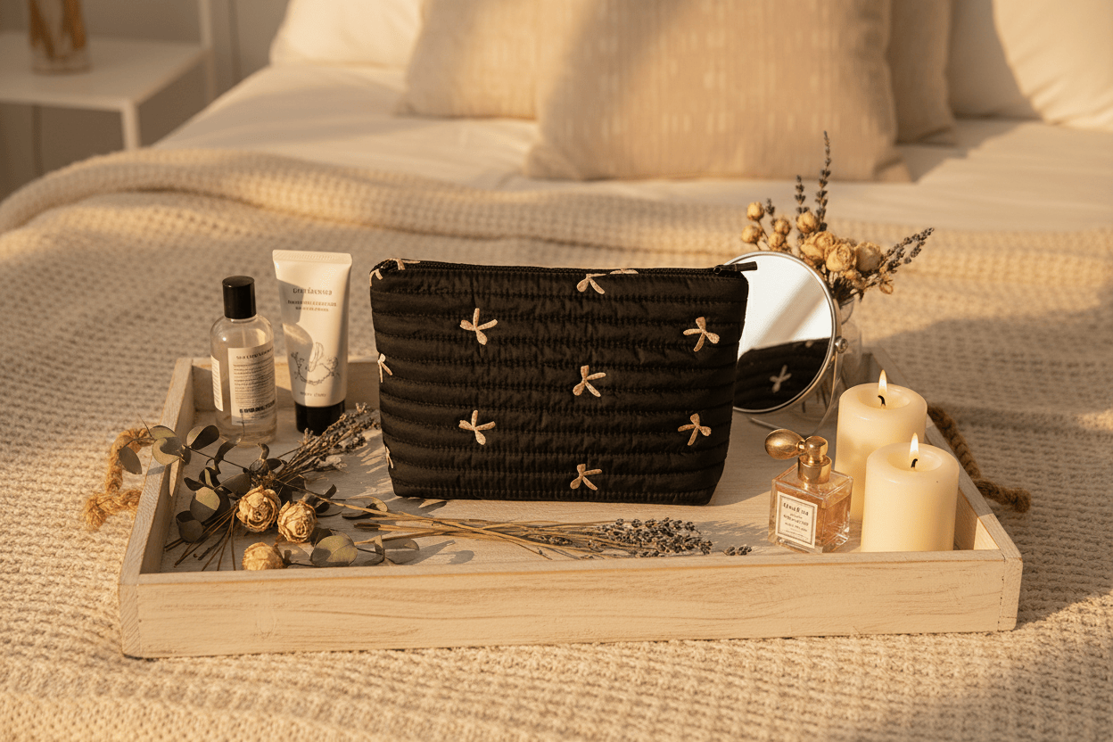 Trousse sur plateau avec bougies