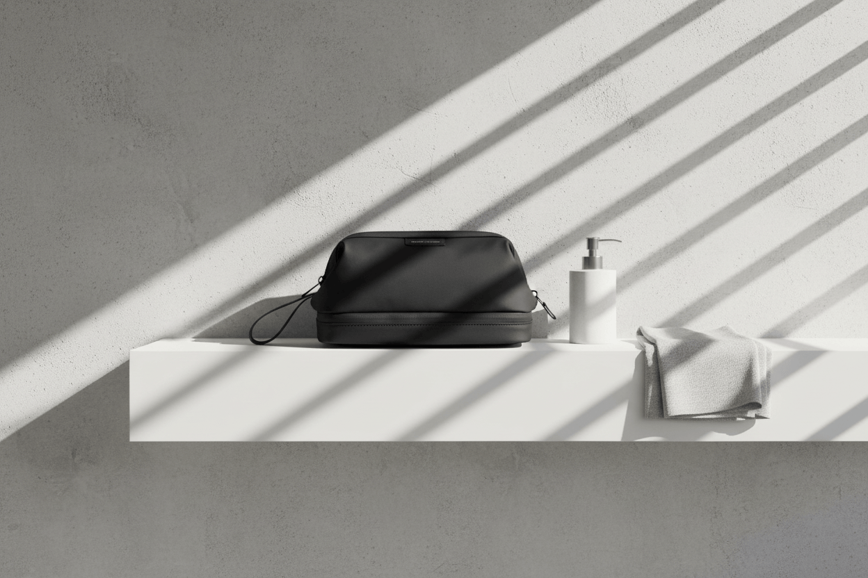 Trousse sur étagère blanche