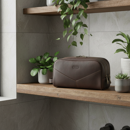 Trousse sur étagère en bois