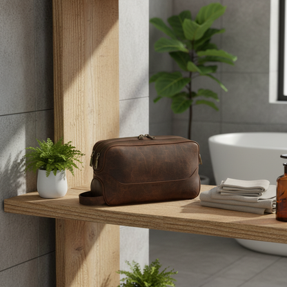 Trousse sur étagère rustique