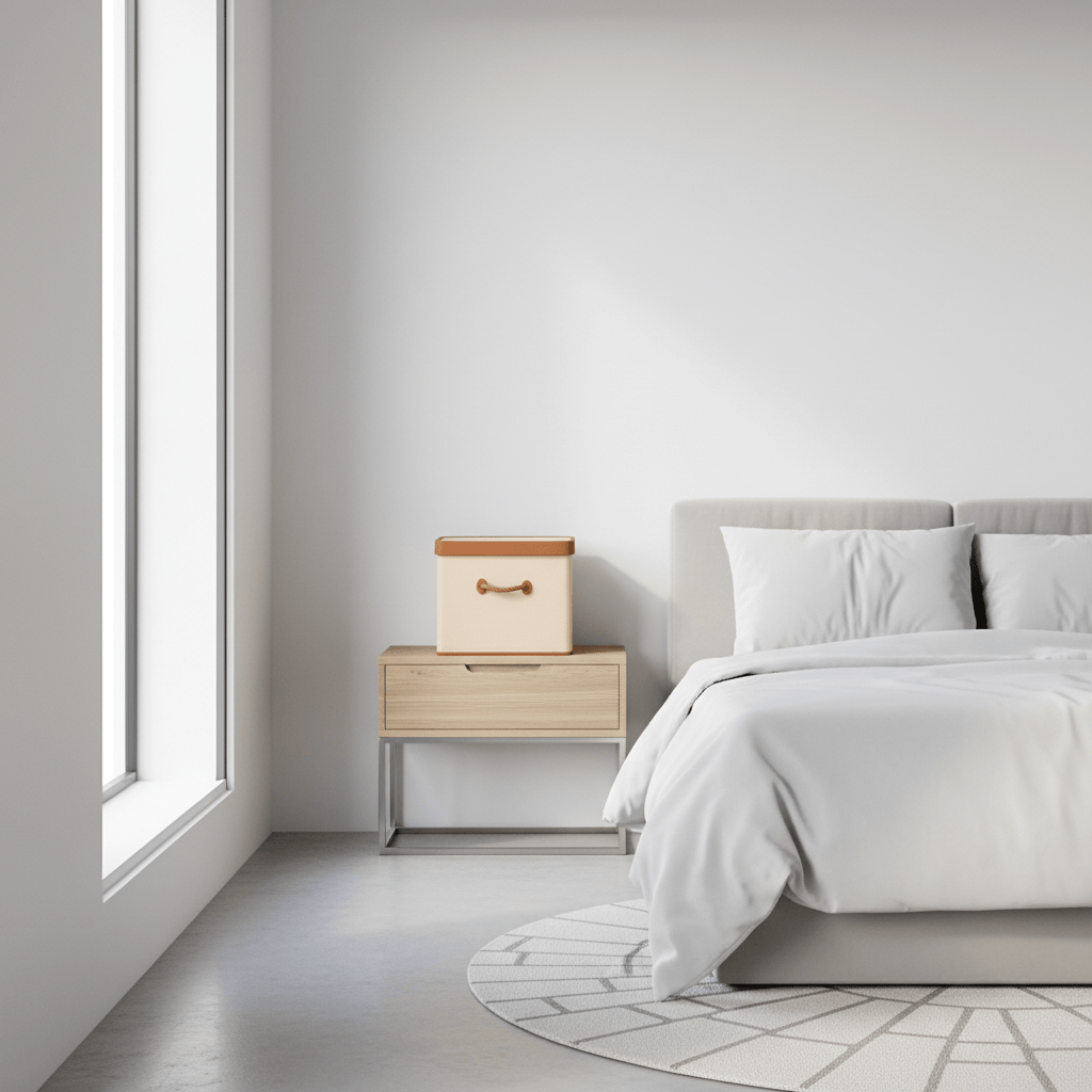 Une boîte beige avec poignée cognac