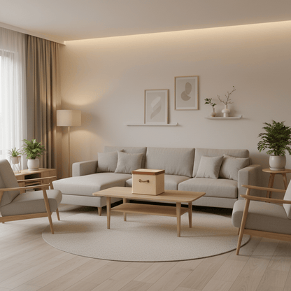 Une boîte rectangulaire sur table basse