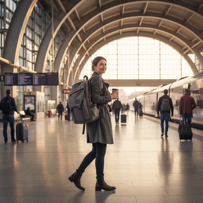 Voyageur en gare avec sac à dos