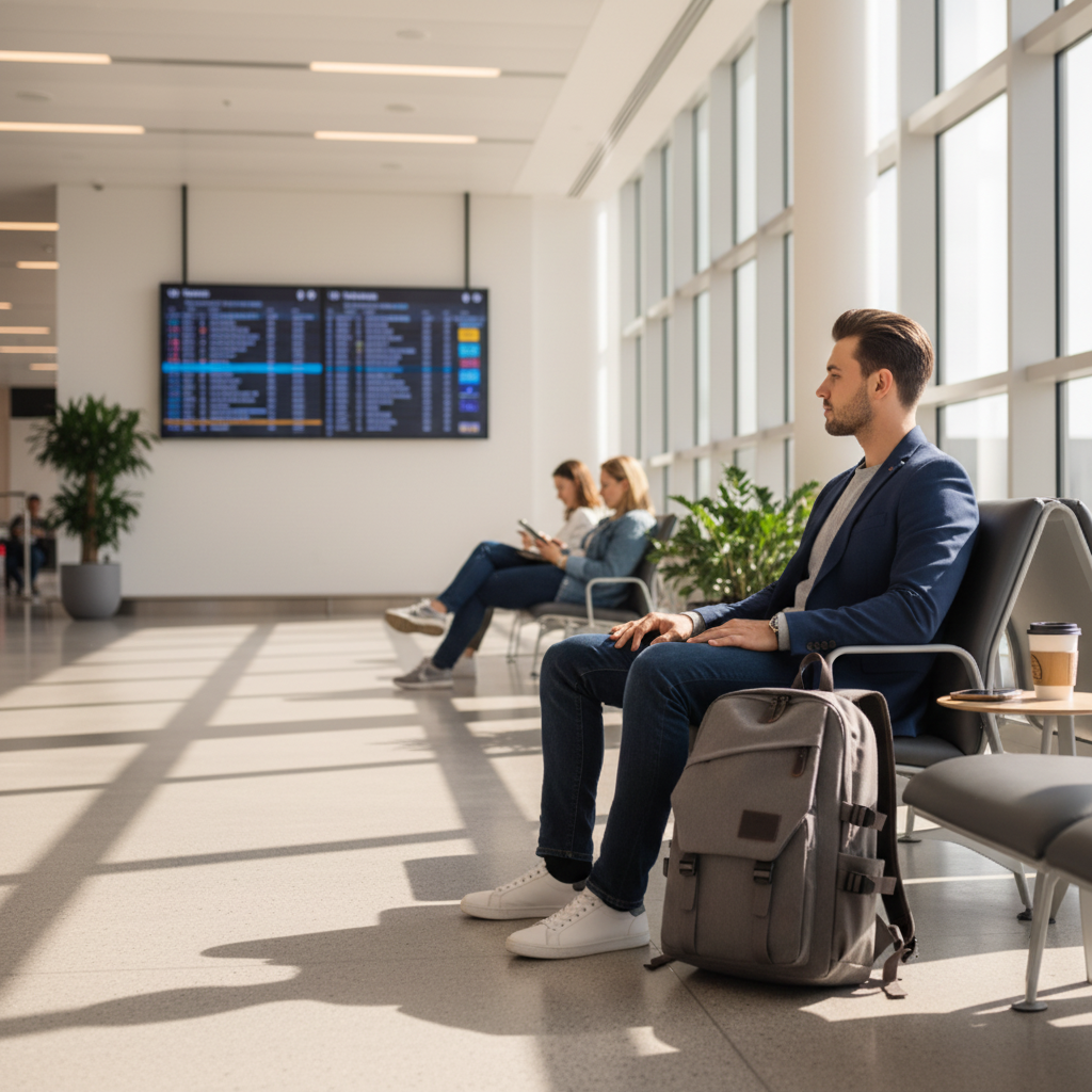Voyageur en salle d'attente